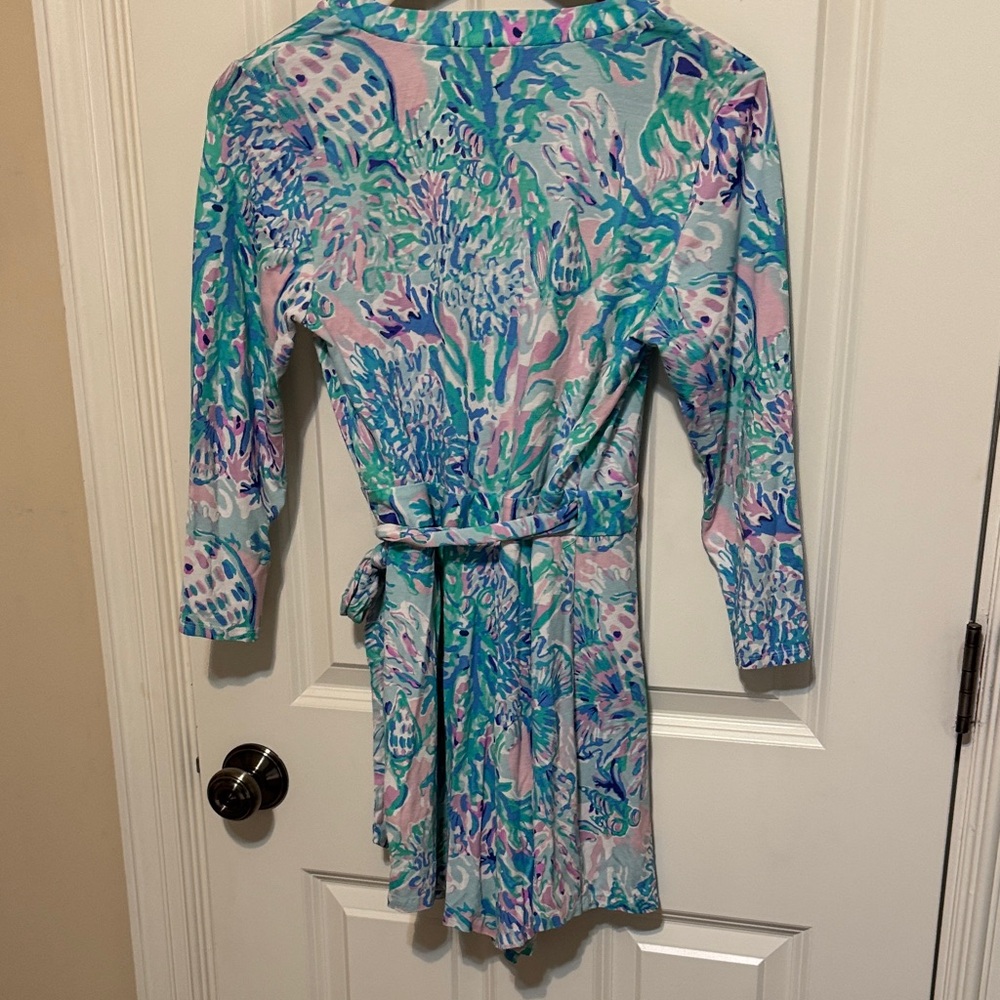 Lilly Pulitzer Blue Floral Wrap Karlie Romper Dress - Picture 5 of 5
